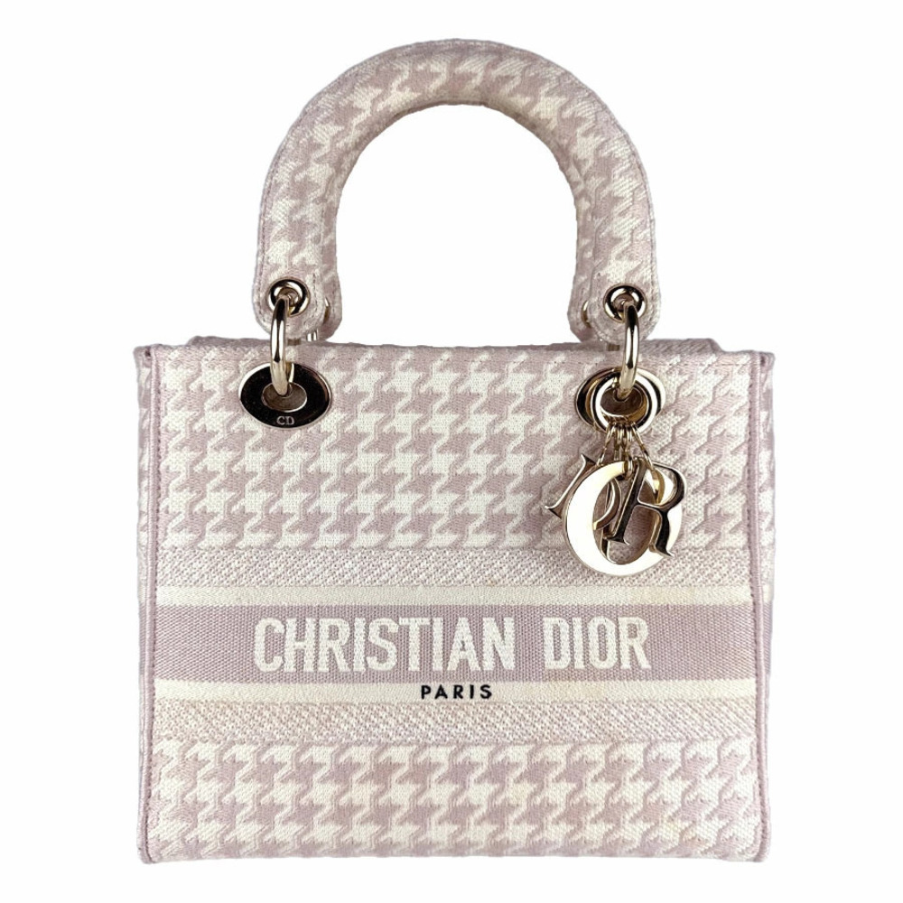 Christian Dior Lady Delight Canvas 2way Shoulder Bag Pink Ivory White Gold